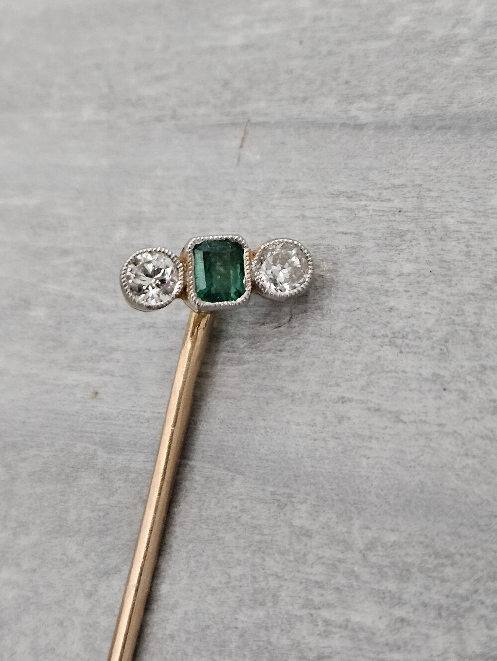 Antique 14k Diamond And Emarald Stickpin - Picture 2 of 9